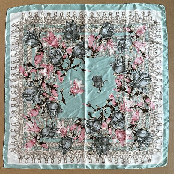 Cherry Blossom Floral Satin Silky Square Scarf 27” Women’s Hair Wrap Bandana - Picture 1 of 4